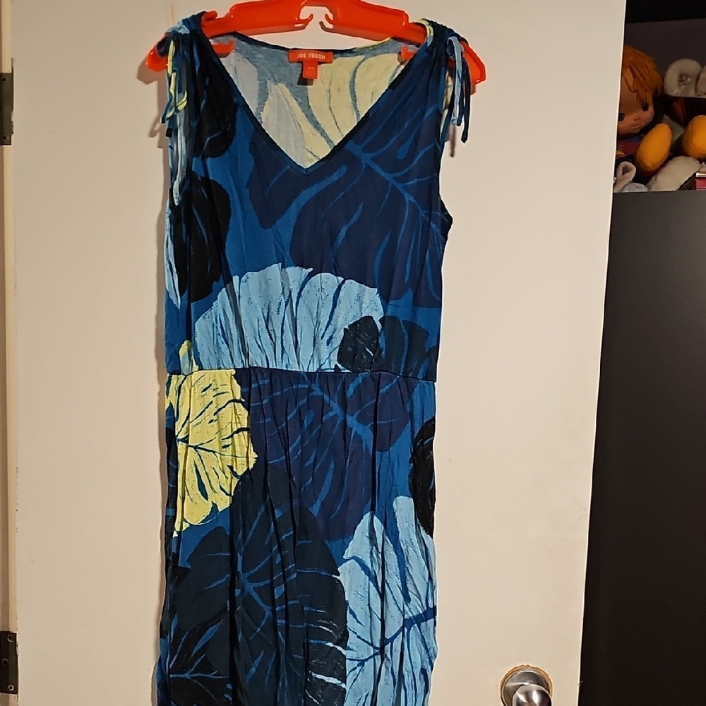 Joe Fresh Navy and Yellow Leaf Print Dress